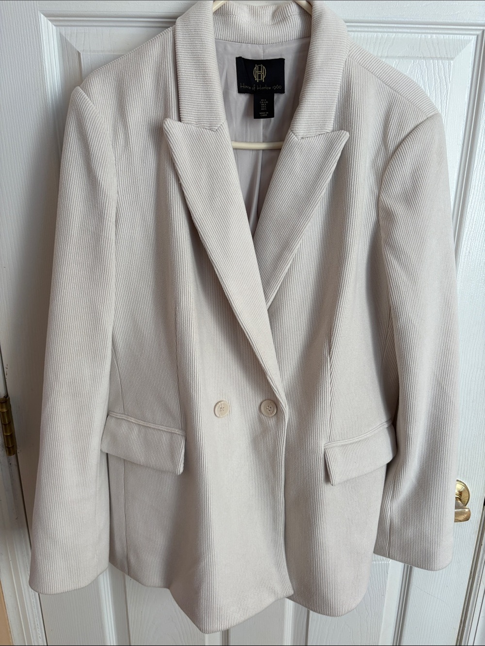 House of Harlow 1960 large Cream Double-Breasted Notch Lapel corduroy Blazer